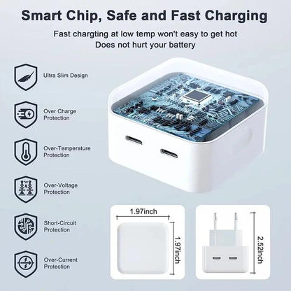 Charger Dual USB-C To USB-Lightning UK Head