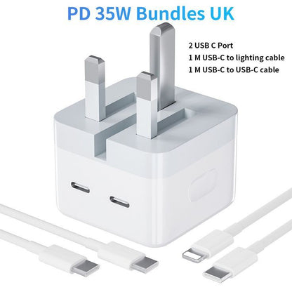 Charger Dual USB-C To USB-Lightning UK Head